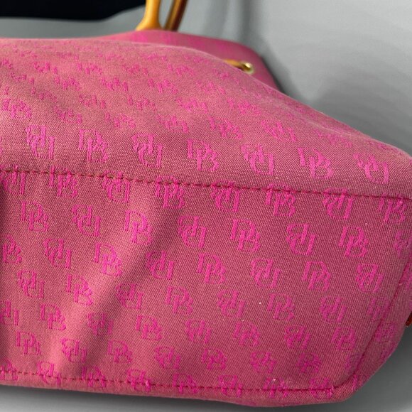 DOONEY BOURKE LARGE SATCHEL DARK PINK CANVAS LIGHT PINK "DB" LOGO WITH TAN TRIM - Picture 3 of 10